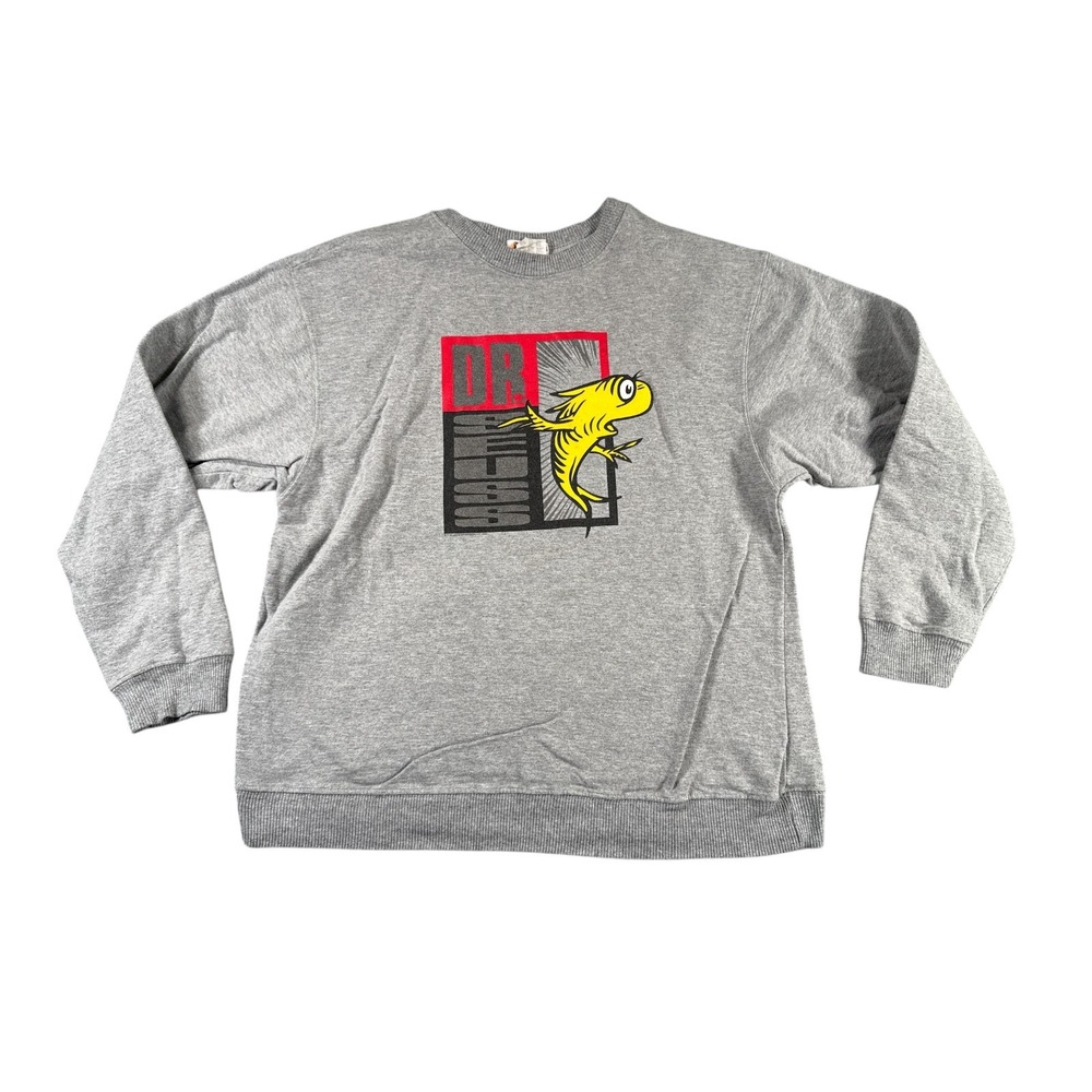Vintage 1996 Dr Seuss Crew Neck Sweatshirt One Fish Two Fish 90s Men's XL Gray